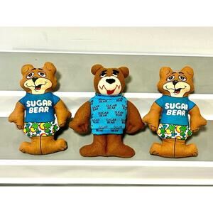 3 Sugar Bear Plush mini bean bag Post Cereal crunch crisp figure advertising toy